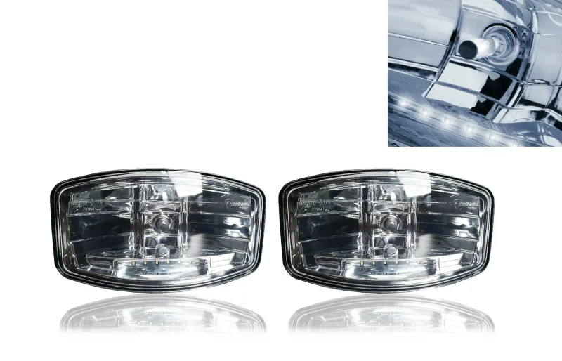 Комплект 2 Броя Халоген, Фар, 265mm X 161mm, 12V 24V, Крушка H7 + 6 LED ЛЕД Диода, E-Mark, За Камион, Трактор, Багер, Земеделски Машини и др. - 0