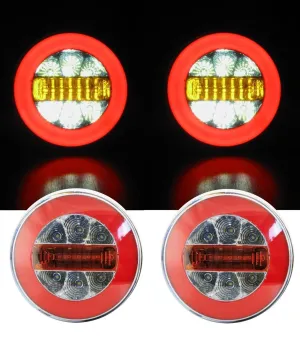 Комплект от 2 броя кръгли LED ЛЕД светодиодни стопове задна светлина с Neon неон ефект тип хамбургер 12V Ø14 см