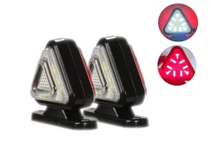 Комплект от 2 броя 18LED ЛЕД мини светодиоднен габарит токос тип рогче 12 - 24V бяло - червено с триъгълна форма Неон Ефект за ремаркета платформи камиони и др.