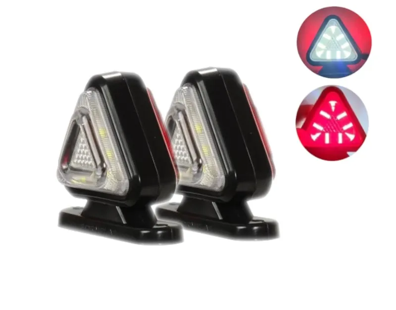Комплект от 2 броя 18LED ЛЕД мини светодиоднен габарит токос тип рогче 12 - 24V бяло - червено с триъгълна форма Неон Ефект за ремаркета платформи камиони и др. - 0
