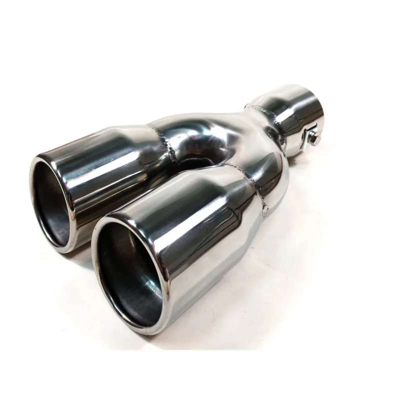 Универсален двоен накрайник за ауспух на автомобил. 35-55 мм, Дължина 21см, Хром - 0