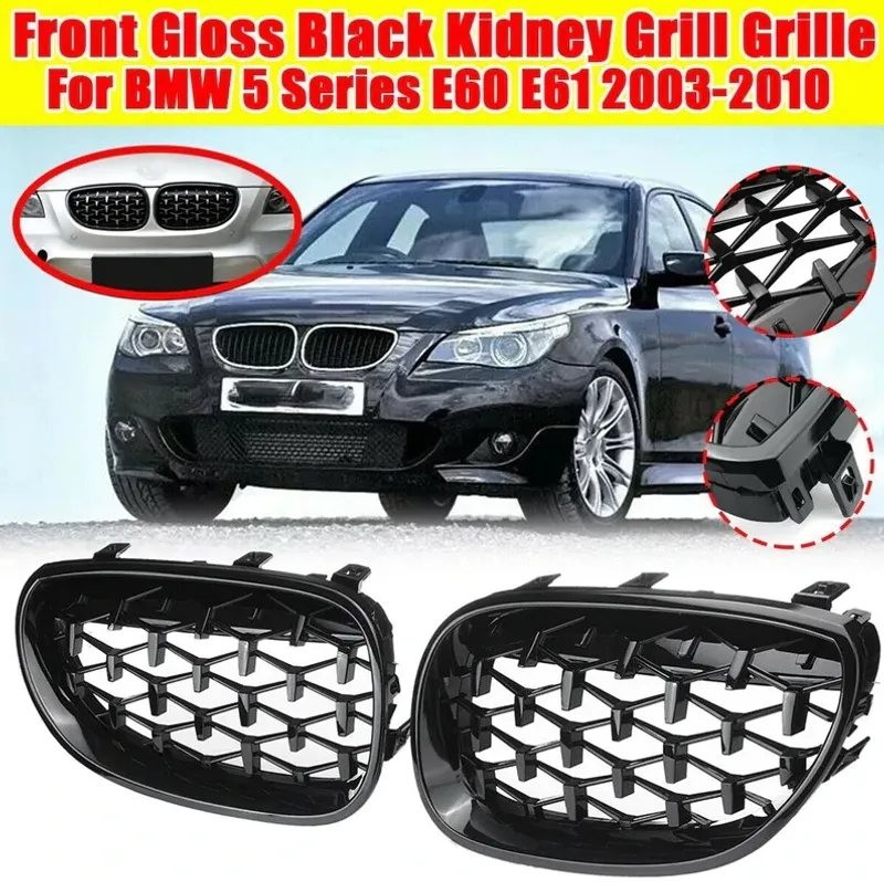 Бъбреци Решетки за BMW 5-та Серия E60 / E61 (2003-2010) 1 Diamond Style Черен Гланц - 0
