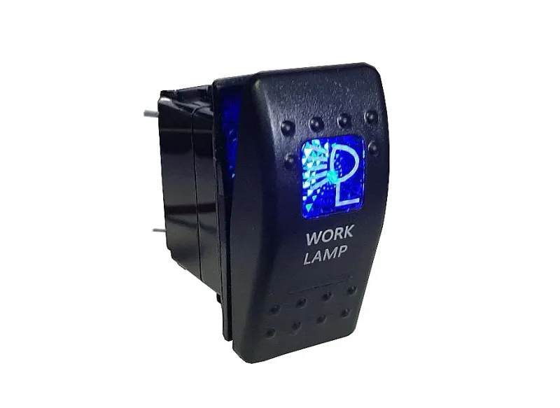 Копче, Бутон, За Вграждане, за LED Лед Бар, Халоген,Работна Лампа, Светлини, 12V - 24V, Надпис  WORK LAMP , Синя Светлина - 0