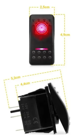 Копче, Бутон, За Вграждане, за Габарити, Маркери, Рогчета, LED Лед Бар, Халоген, Светлини, 12V - 24V, Надпис SIDE MARKER LIGHT , Червена Светлина