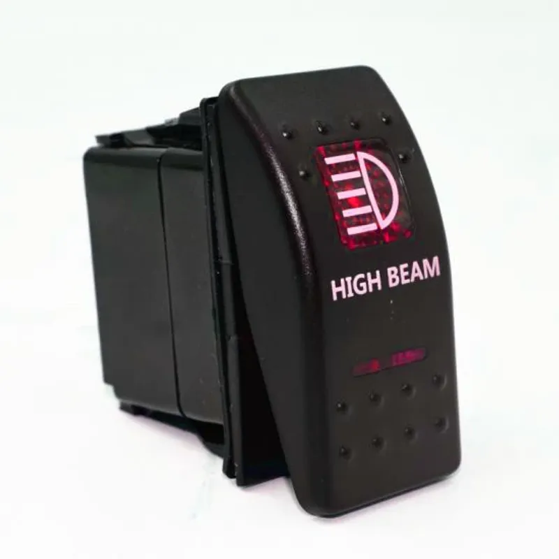 Копче, Бутон, За Вграждане, за LED Лед Бар, Халоген, Дълги Светлини, 12V - 24V, Надпис  HIGH BEAM , Червена Светлина - 0