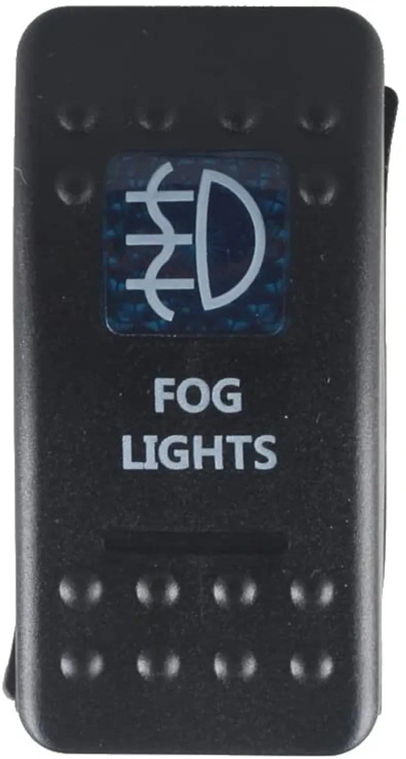 Копче, Бутон, За Вграждане, за Фарове За Мъгла, Халогени, LED Лед Бар, 12V - 24V, Надпис  FOG LIGHTS , Синя Светлина - 0