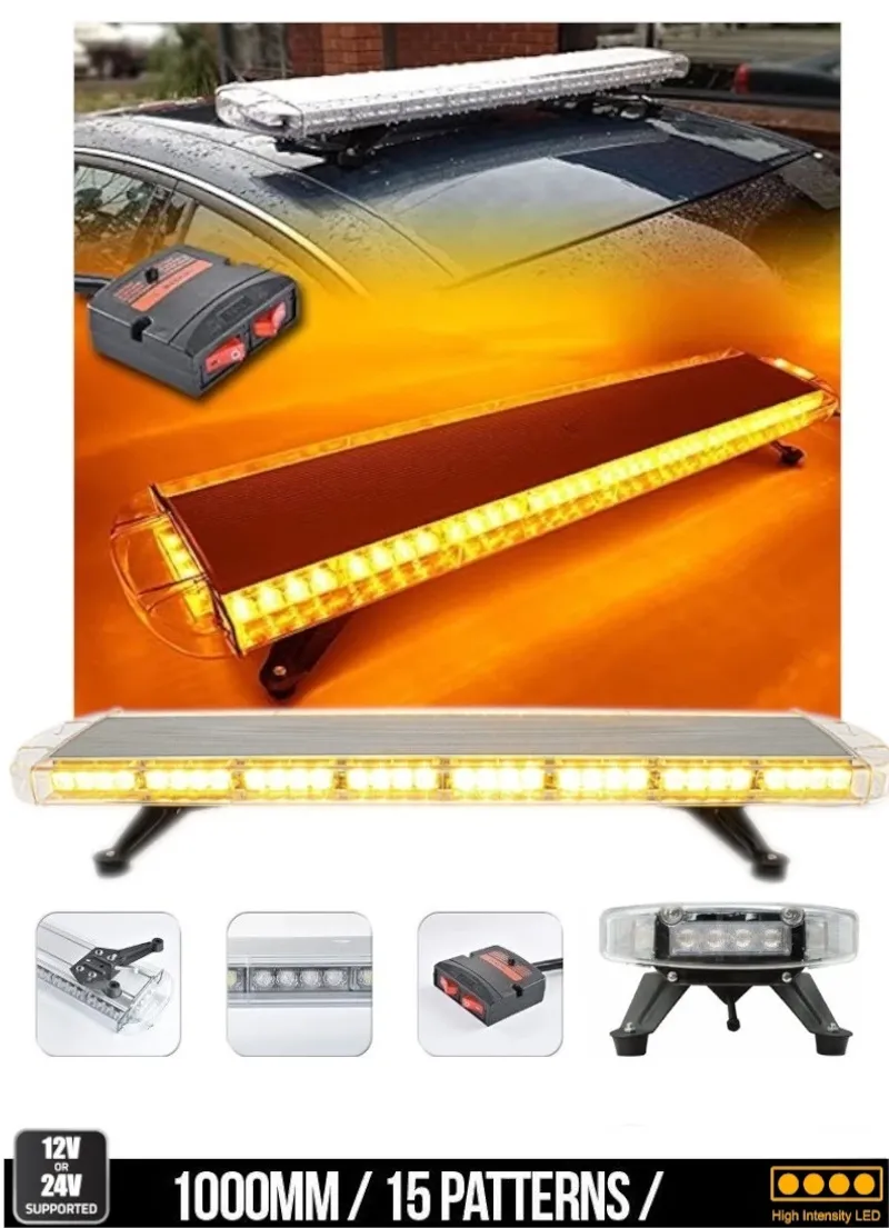 Мощна аварийна сигнална лампа 98 см 72 LED ЛЕД блиц маяк буркан лед бар 12-24V със 15 режима на работа жълта за пътна помощ платформа снегорин багер бус ван и др. - 0