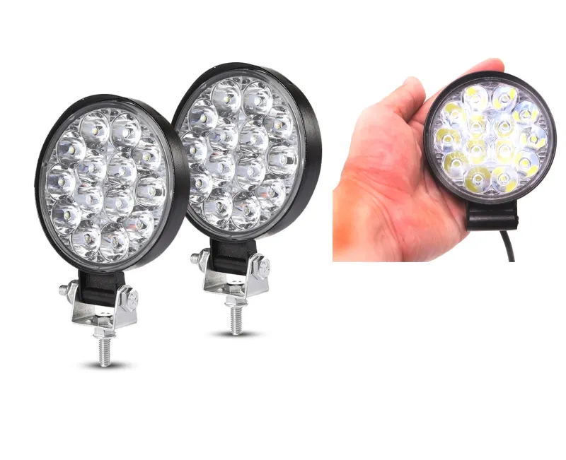 Комплект от 2бр. 42W Мини Лед LED Диоден Фар Халоген Дневни Светлини 12V - 24V за автомобил офроуд бус ван камион - 0