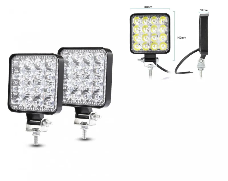 Комплект от 2бр. 48W Мини Лед LED Диоден Фар Халоген Дневни Светлини 12V - 24V за автомобил офроуд бус ван камион - 0