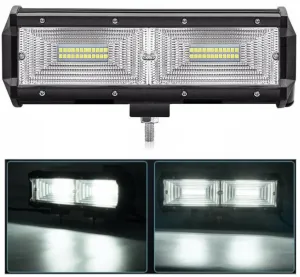 Универсален 144W Лед LED Халоген Фар Работна Лампа 12V - 24V с Разпръсната Flood Светлина за автомобил офроуд бус ван камион 24cm