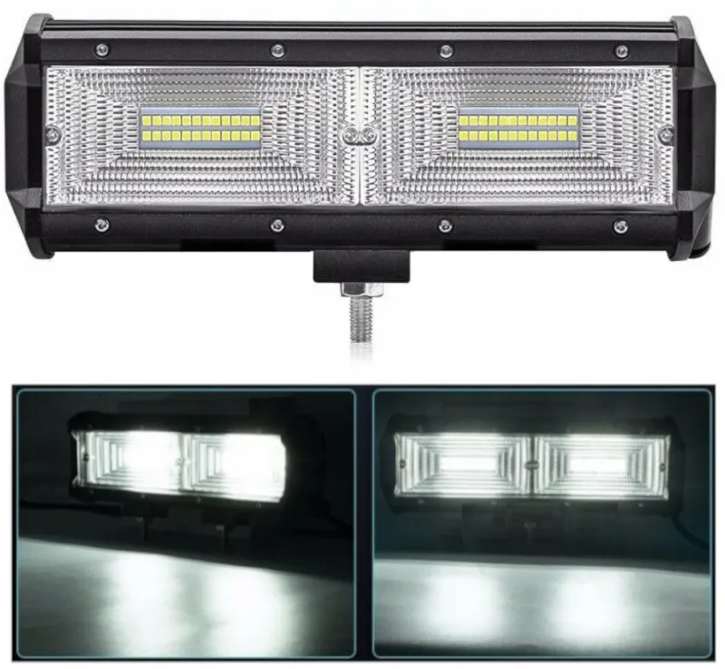 Универсален 144W Лед LED Халоген Фар Работна Лампа 12V - 24V с Разпръсната Flood Светлина за автомобил офроуд бус ван камион 24cm - 0