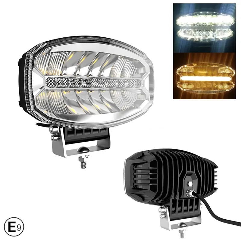 80W LED Лед Диоден Фар Халоген Лампа С Три Функции Неон Neon Ефект Бяло-Жълто / Оранжево 5800lm 12V - 24V E-Mark - 0