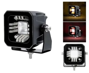 Универсален LED ЛЕД диоден халоген фар бяла светлина + червен и оранжев габарит DRL 12V - 24V E-mark за камион трактор ролбар АТВ джип земеделски и селскостопански машини и др.