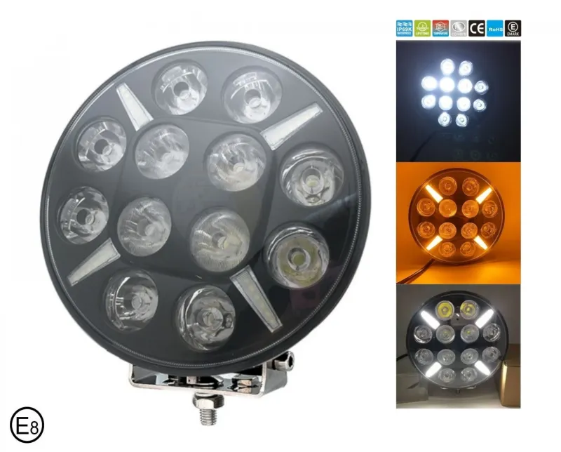 LED Диоден Халоген Фар Бял Оранжев Габарит Ø 218 мм 12V 24V 12 Диода за джип камион трактор багер - 0