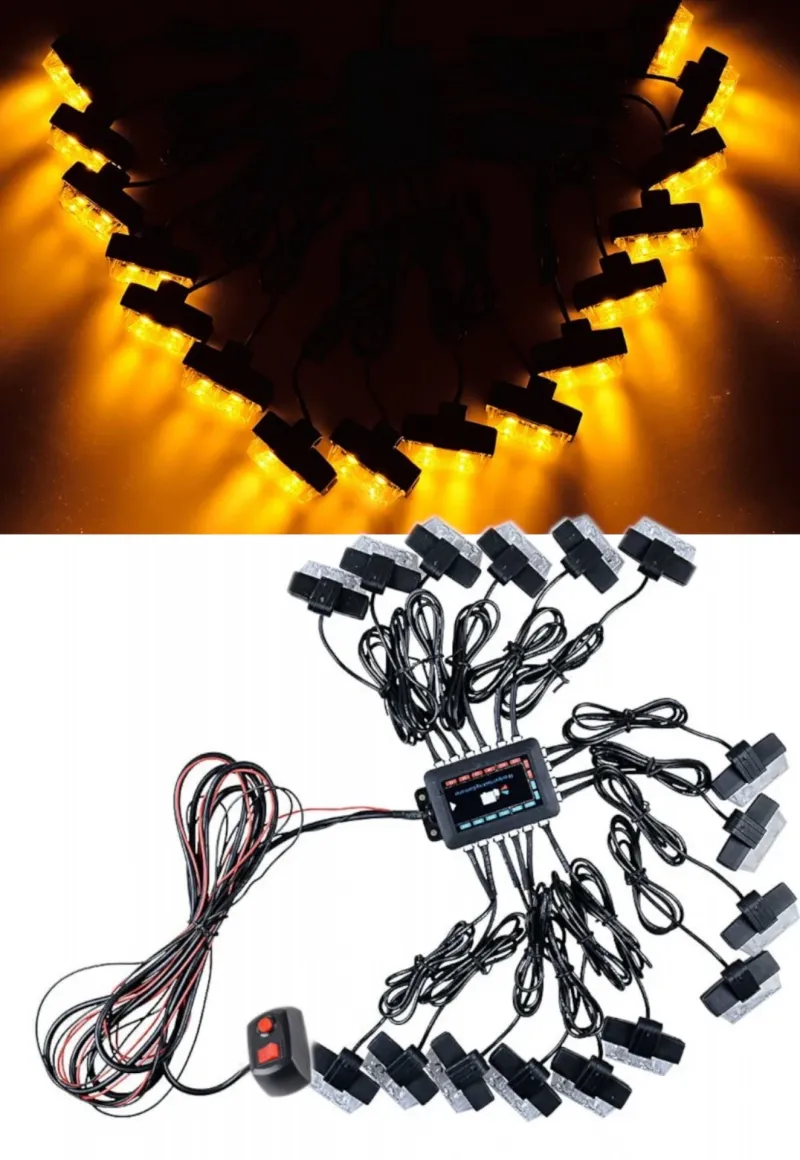 Комплект 16 Броя С Контролер 2 LED Лед Диодна Сигнална Аварийна Блиц Мигаща Светлина Пътна Помощ Платформа 12V - 0