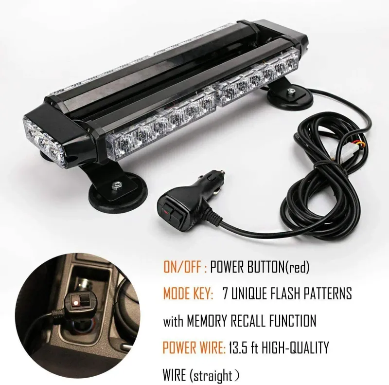 Супер мощна 30 ЛЕД LED Двустранна Аварийна Сигнална Лампа Блиц Маяк с Магнити Магнит За Пътна Помощ Платформа Снегорин 12-24V със 7 режима на работа Жълта 39.5 cm. - 0