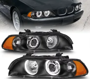 Комплект тунинг фарове с Angel Eyes за BMW 5-та серия E39 1997–2003г. черни с крушки
