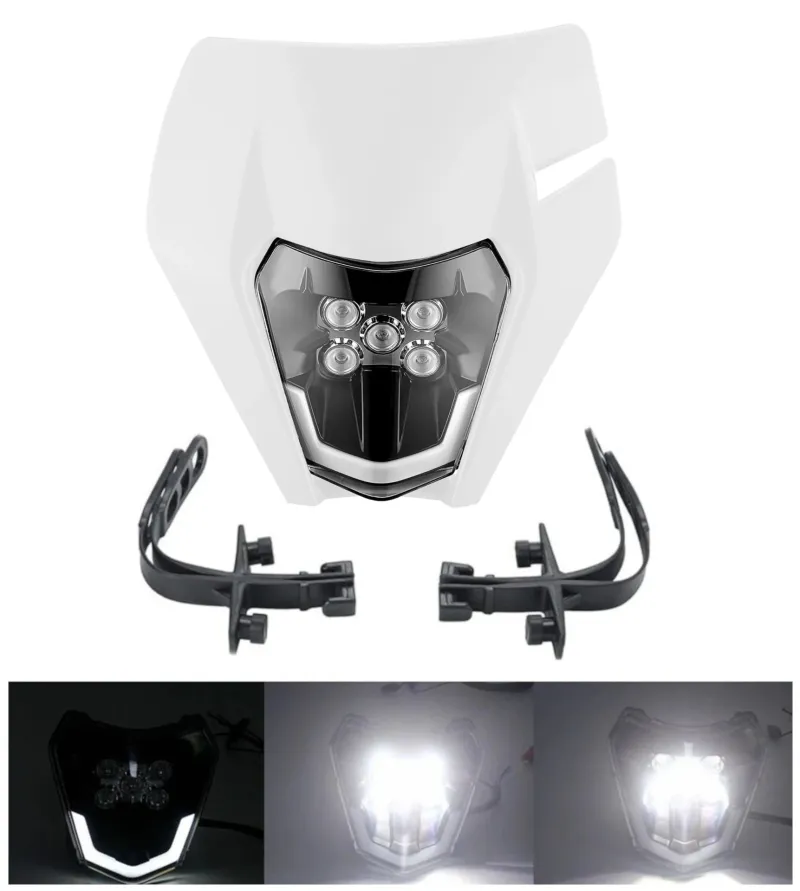 Маска с LED Фар за мотор, мотоциклет Бяла с къси и дълги светлини - Универсален модел за ENDURO / Trail / Streetfighter - 0