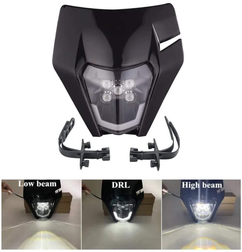 Маска с LED Фар за мотор, мотоциклет Черна с къси и дълги светлини - Универсален модел за ENDURO / Trail / Streetfighter - 0