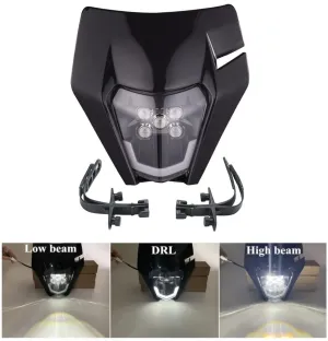 Маска с LED Фар за мотор, мотоциклет Черна с къси и дълги светлини - Универсален модел за ENDURO / Trail / Streetfighter