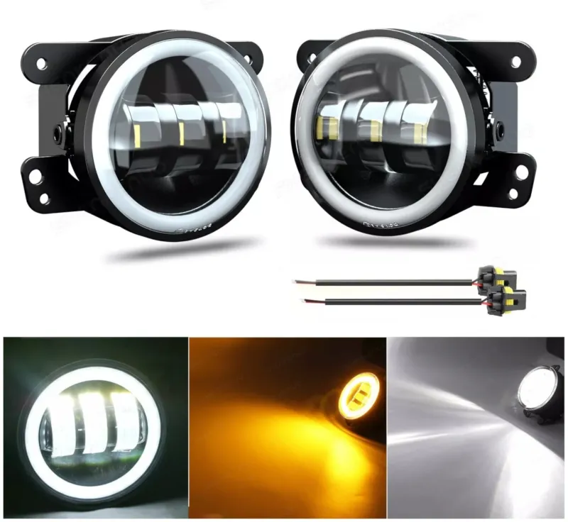 Комплект от 2 броя 4 инча 9.8cм ЛЕД LED фар лампа халоген 12V-24V с DRL дневни светлини мигач бяло-жълто за Jeep Dodge Chrysler Peugeot Ford CITROËN Opel Dacia Jaguar PORSCHE Suzuki Nissan RE - 0