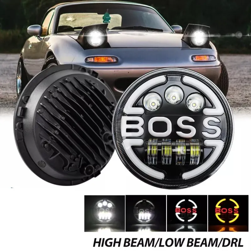 Универсален 7 инча 18см ЛЕД LED фар лампа халоген 12V-24V къси/дълги с DRL дневни светлини мигач бяло-жълто 6500lm за АТВ джип мотоциклет камион трактор и др. - 0