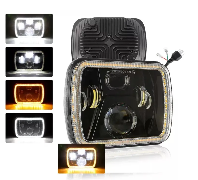 Универсален 60W ЛЕД LED фар лампа халоген 12V-24V къси/дълги с DRL дневни светлини мигач бяло-жълто 20 x 14cm за АТВ джип мотоциклет камион трактор и др. - 0