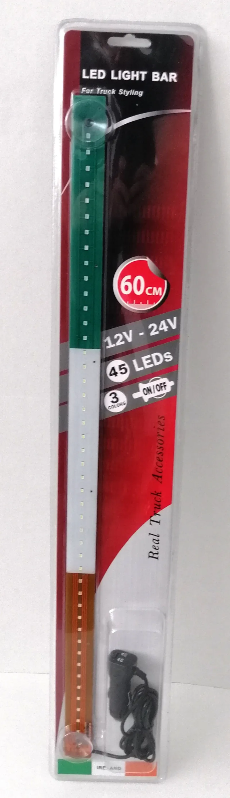 Светещ лед бар 60 cm 45 LED 12V - 24V зелено-бяло-оранжево IE Ireland флаг знаме Ирландия - 0