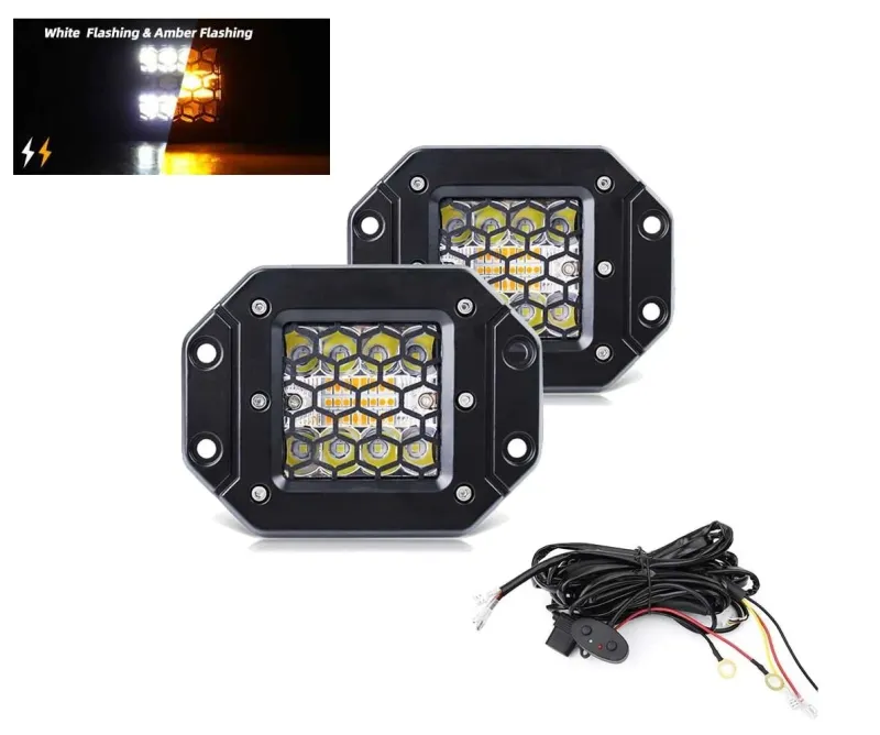 Комплект от 2 броя Лед LED Халогени фарове бяла + оранжева Аварийна Светлина за вграждане 12V - 24V Dual Combo Light Двойна Светлина Flash Блиц Мигащи 6 режима - 0