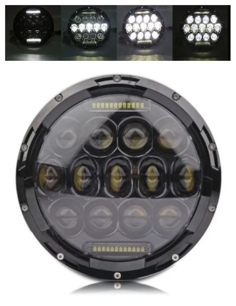 Универсален 7 инча 18см ЛЕД LED фар лампа халоген 12V-24V къси/дълги с DRL дневни светлини бяло 4000lm за АТВ джип мотоциклет камион трактор и др. - 0