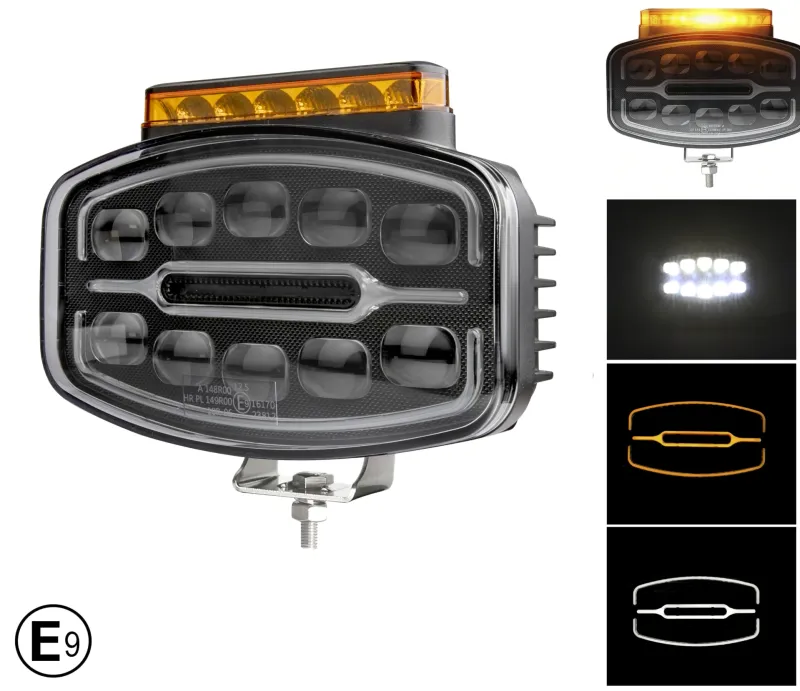 LED Халоген Фар 3 Функции DRL бяла/оранжева светлина с 360° аварийна лампа с 4 функции на премигане 12-24V за джип камион агротехника и др. - 0