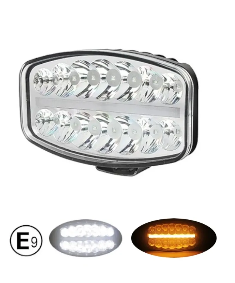 80W LED Лед Фар Халоген С Три Функции Неон ефект Бяло-Жълто/Оранжево Neon 24,5см x 13,9см 4100lm 12V - 24V E-Mark Подходящ За DAF MAN Scania Volvo Iveco и др. - 0