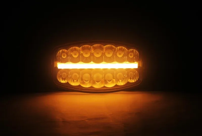 80W LED Лед Фар Халоген с DRL дневни светлини габарит бяло - оранжево неон ефект 24,5см x 13,9см, 4100lm, 12V - 24V, E-Mark Подходящ За DAF MAN Scania Volvo и др. - 0