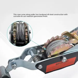 Ръчна лебедка скрипец със стоманено въже товароподемност 2т 2 тона