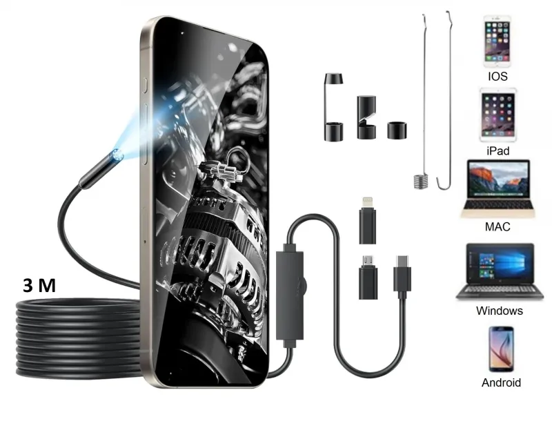 Ендоскоп камера за телефон лаптоп компютър IOS Iphone Android с 3м кабел - 0