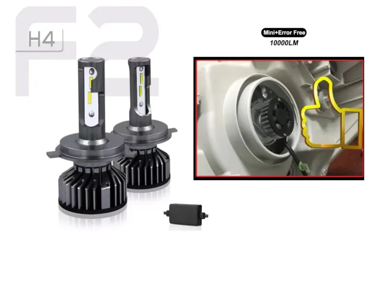 Комплект Умалени Мини Лед Led Диодни Крушки H4 Х4 12V 24V 72W 10000lm За Фарове Can Bus без Грешки къси/дълги - 0