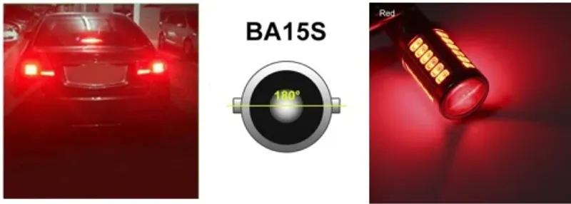 LED Лед Крушки, 33 SMD, С Лупа, BA15S 1156 (P21W), 12V, Червена Светлина - 0