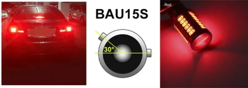LED Лед Крушки, 33 SMD, С Лупа, BAU15S 1156 (PY21W), 12V, Червена Светлина - 0