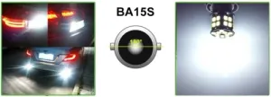 LED Лед Крушки, 30 SMD, BA15S 1156 (P21W), Срещуположни пинове (180°), Opposite, 12V, Бяла Светлина