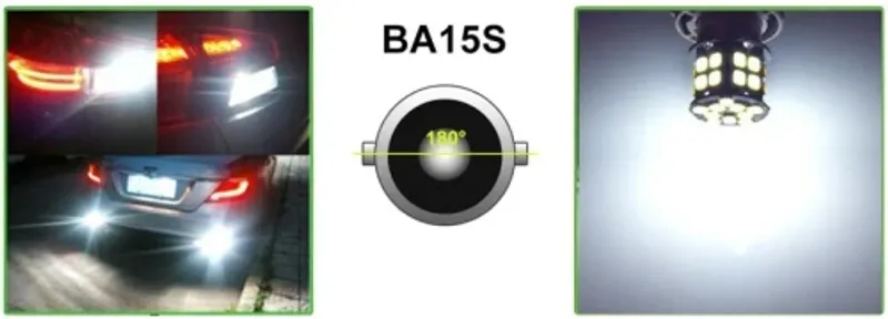 LED Лед Крушки, 30 SMD, BA15S 1156 (P21W), Срещуположни пинове (180°), Opposite, 12V, Бяла Светлина - 0