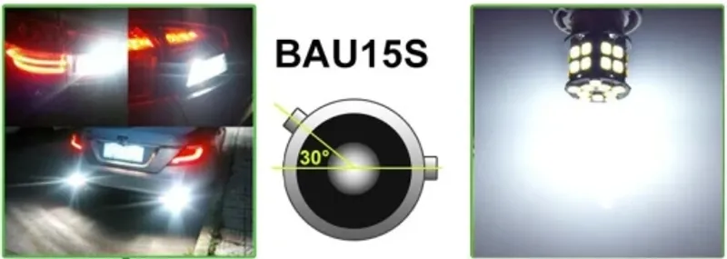 LED Лед Крушки, 30 SMD, BAU15S 1156 (PY21W), Асиметрични, Разминати пинове (150°) , Offset, 12V, Бяла Светлина - 0