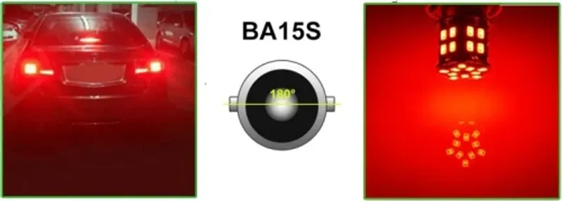LED Лед Крушки, 30 SMD, BA15S 1156 (P21W), Срещуположни пинове (180°), Opposite, 12V, Червена Светлина - 0