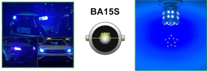 LED Лед Крушки, 30 SMD, BA15S 1156 (P21W), Срещуположни пинове (180°), Opposite, 12V, Синя Светлина - 0