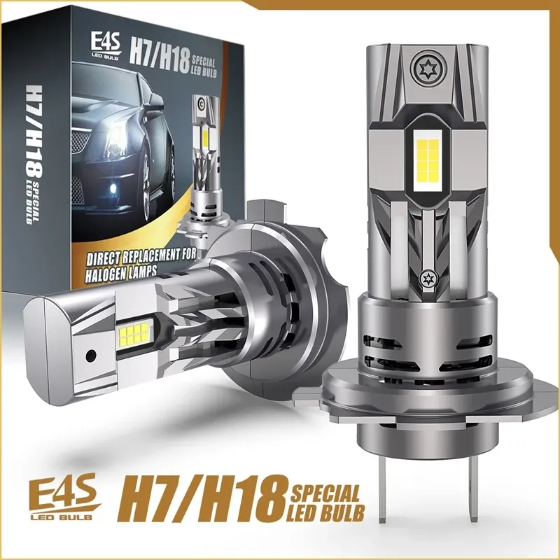 Комплект от 2 броя Умалени Мини Лед Led Диодни Крушки E4S H7 H18 Х7 Х18 12V 50W 15000lm за Автомобил Мотоциклет Трактор Камион Бус и др. - 0
