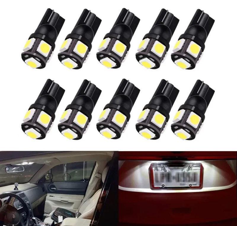 LED Лед Диодни Крушки За Габарит, Т10 W5W, 5 SMD, 12V, Бяла Светлина - 0
