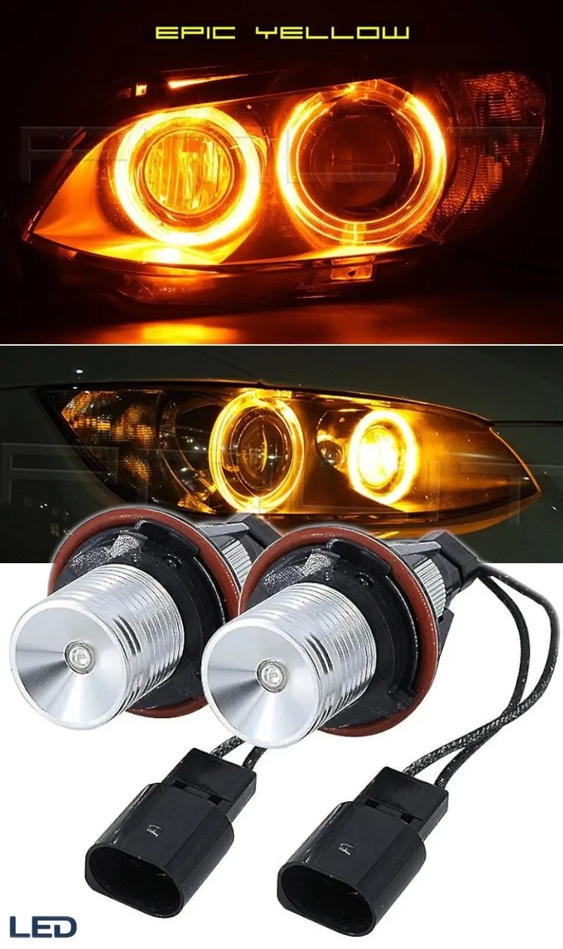 Комплект от 2 броя LED крушки Angel Eyes ангелски очи 12V-24V цвят жълт за BMW с Canbus без грешки - 0