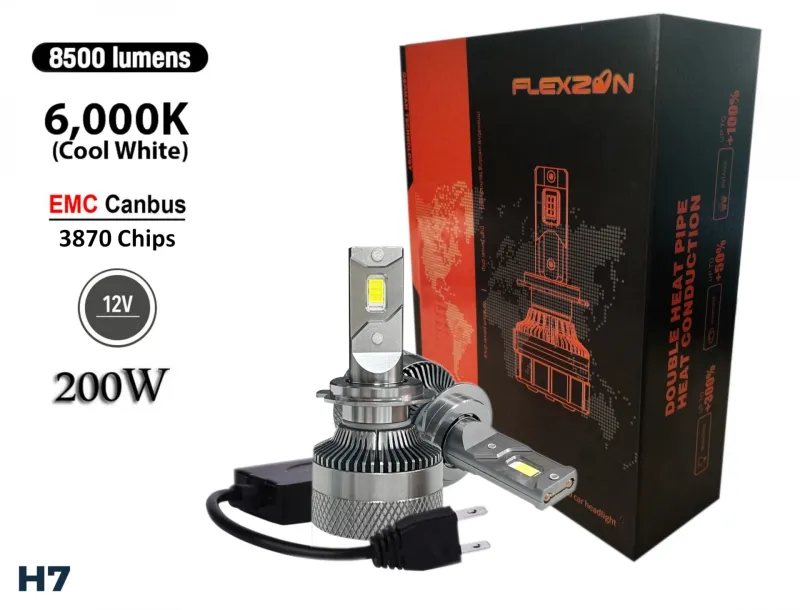 Комплект от 2 броя LED ЛЕД диодни крушки H7 Х7 12V 200W 17000lm за фарове Canbus без грешки 6000К - 0