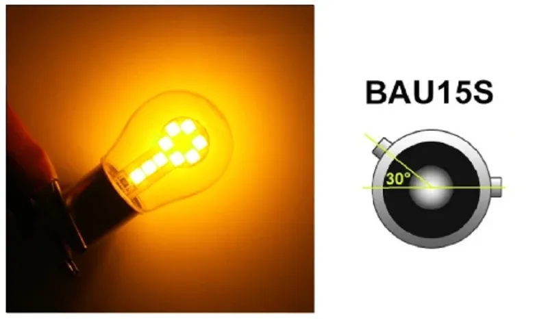 LED Лед Крушки, 18 SMD, Асиметрични, Разминати пинове (150°) , Offset, 1156, BAU15S, 12V, Оранжева Светлина - 0