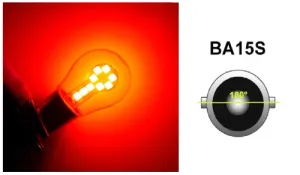 LED Лед Крушки, 18 SMD, BA15S 1156 (P21W), Срещуположни пинове (180°), Opposite, 12V, Червена Светлина