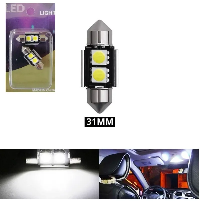 Комплект от 2 броя LED Лед Диодни Крушки 2 SMD 5050 31мм 12V Бяла Светлина Canbus Error Free Bez Грешки в блистер - 0